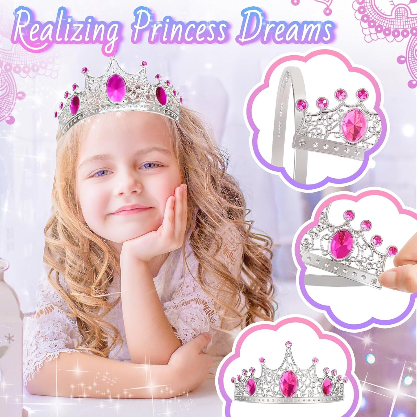 Party Favors Princess Crowns for Little Girls, 16Pcs Princess Dress Up Tiaras for Kids Jewelry Cosplay Accessories