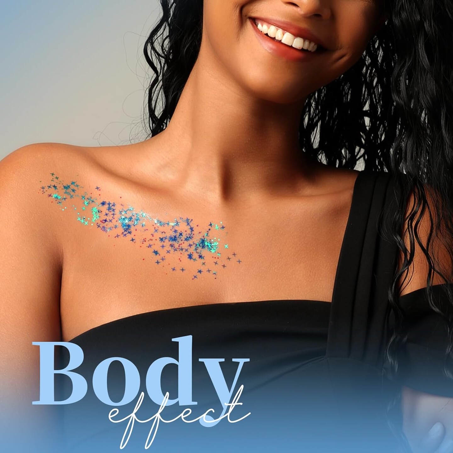 Face &#x26; Body Glitter - Blue, Hair Glitter Gel, 6 Shapes Festival Makeup Glitter for Face, Hair &#x26; Body