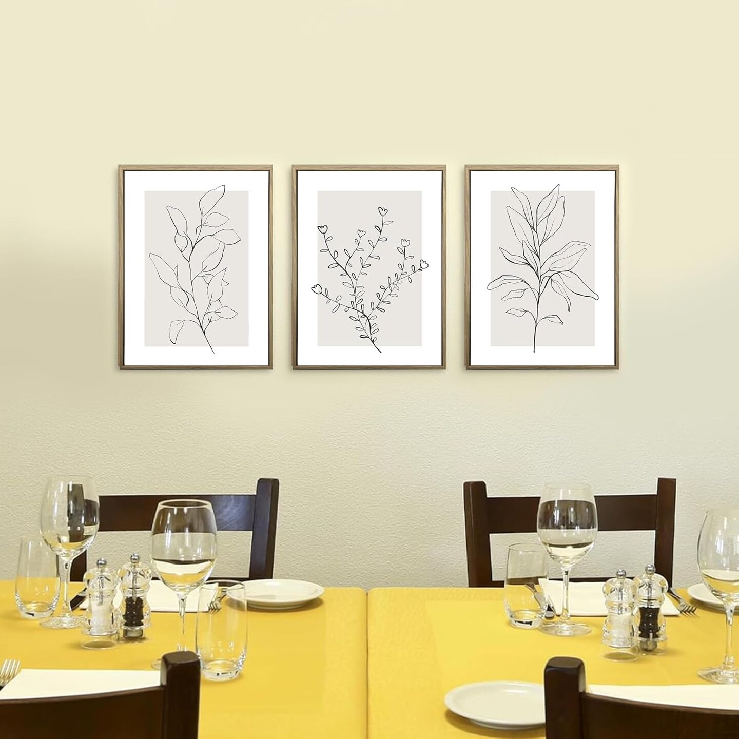 Summer Neutral Botanical Canvas Wall Decor, Minimalist Black Line Flower Poster Prints, Boho Beige Floral, Abstract Plant Leaf Aesthetic Picture for Bedroom and Living Room, Framed 12"x16" (Set of 3)