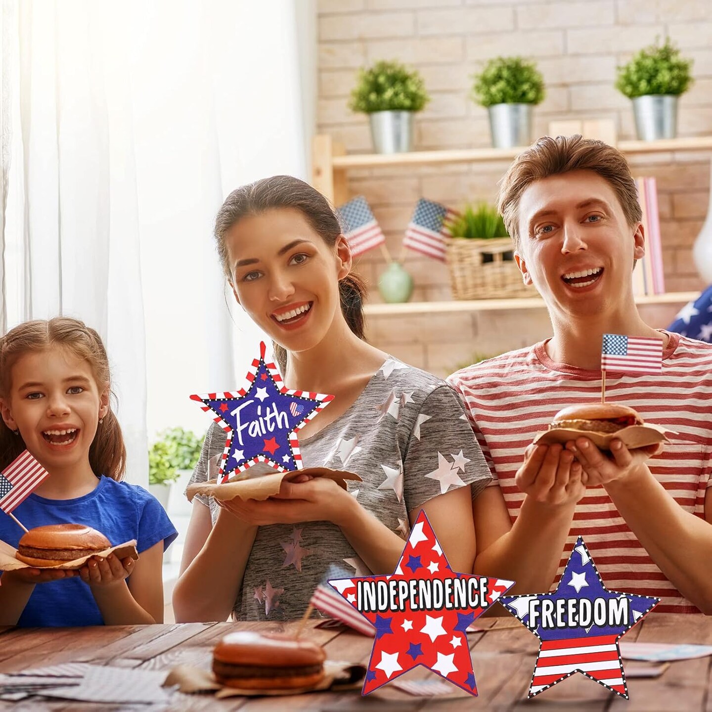 3 Pieces 4th of July Wood Star Decoration