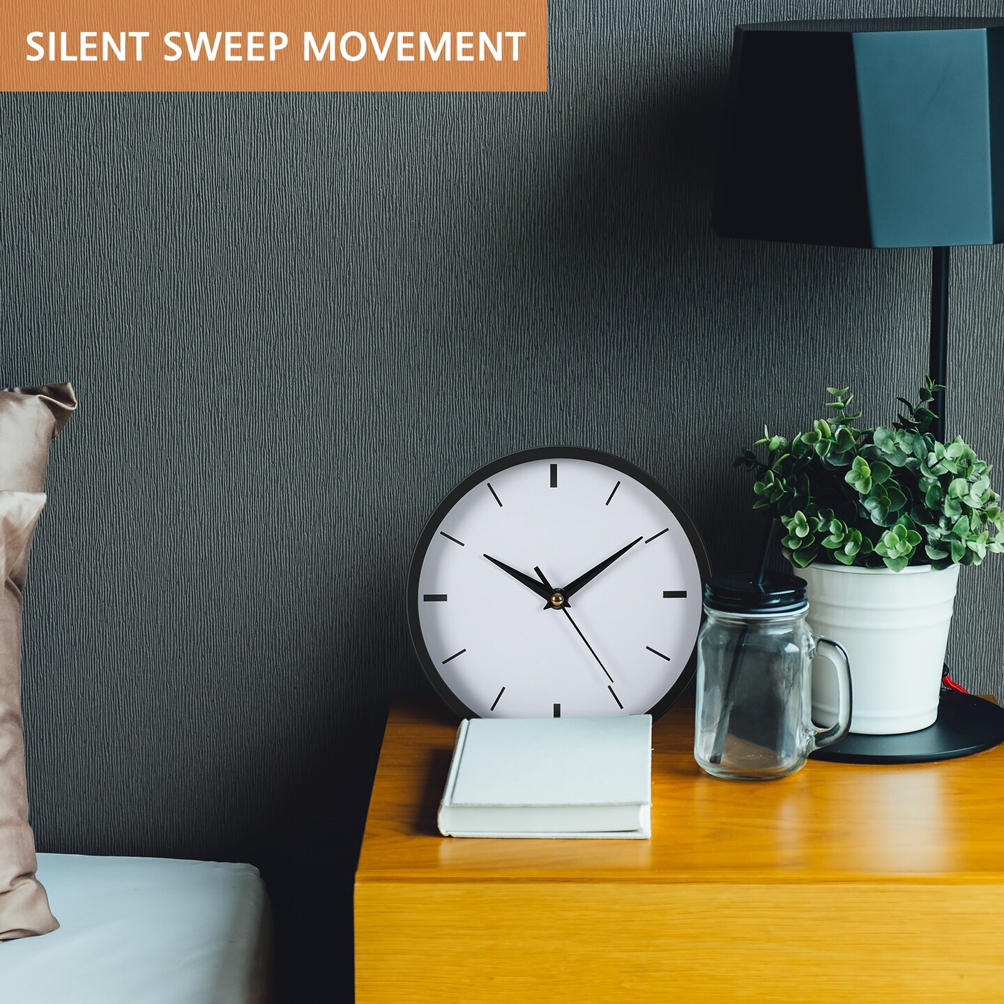 8 Inch Stainless Steel Wall Clock (20 cm) - Silent Battery Operated Non-Ticking Clock with Brushed Metal Finish, Black Dial for Living Room, Bedroom, Office
