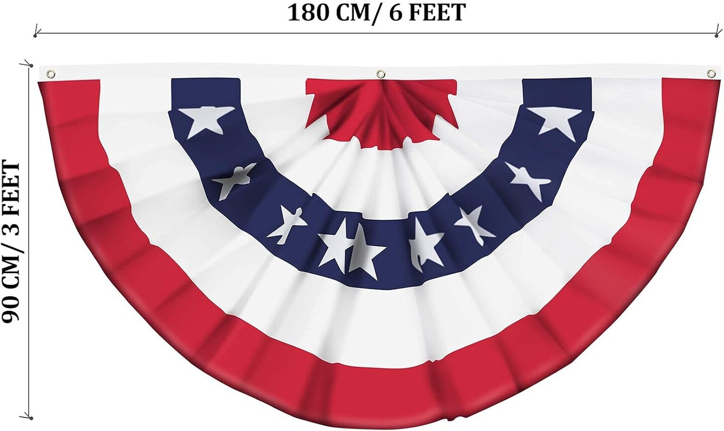 USA Pleated Fan Banner American Bunting Flag with Canvas Header and Brass Grommets for 4th of July Memorial Day Indoor Outdoor Decoration (3x6 Feet)