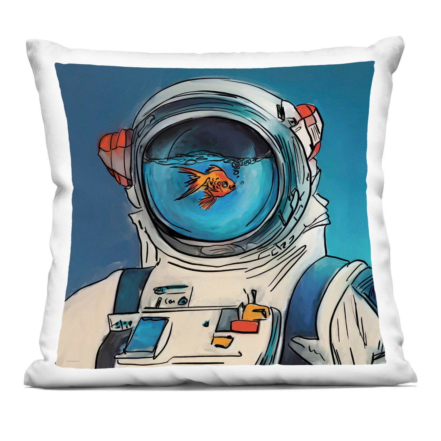 Stupell Industries Goldfish Astronaut Suit Decorative Printed Pillow design by Kamdon Kreations, 18 x 7 x 18