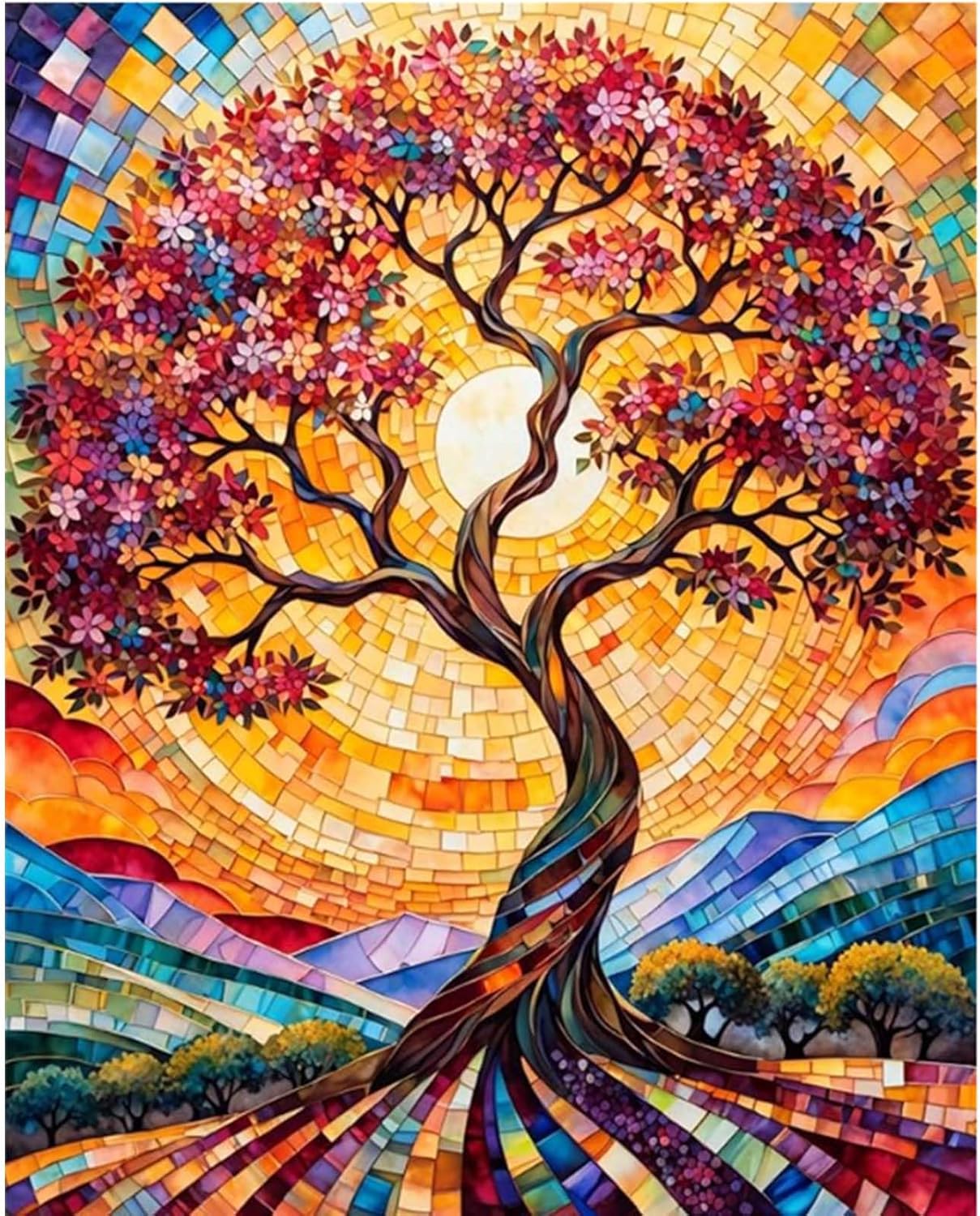 Tree of Life Diamond Painting Kits for Adults - Abstract Diamond Art Painting Kits - Stained Glass Diamond Art Painting Kit - Tree Gem Art for Gift Home Wall Decor 12&#xD7;16 Inch