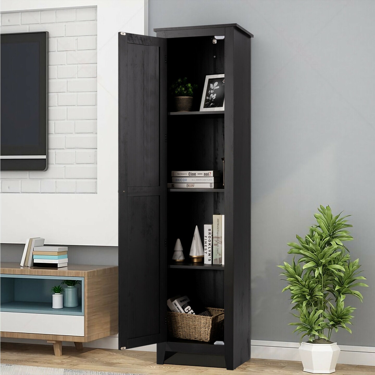 MDF Linen Tower Bathroom Storage Cabinet with 4 Shelves