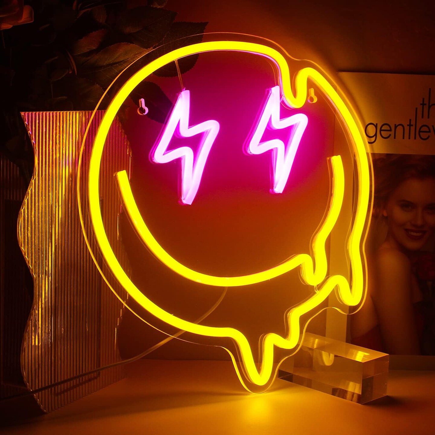Summer LED Smile Faces Neon Light Signs, USB Powered for Wall Bedroom Kids Room, Holiday Party Decoration Gifts (Yellow)