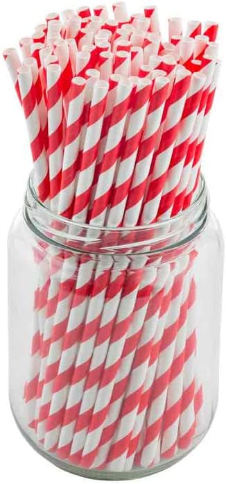 Tablecraft Coca-Cola branded 7.75&#x22; (6mm) Paper Straws, Red and White Stripe, Pack of 100