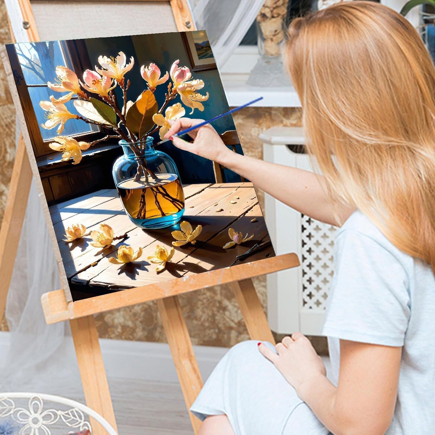 Paint by Numbers Kit for Adults Flowers Adult Paint by Number Kits, DIY Acrylic Paint by Numbers on Canvas Easy Paint by Number Kit for Adults Arts Craft for Home Wall Decor 16x20 Inch