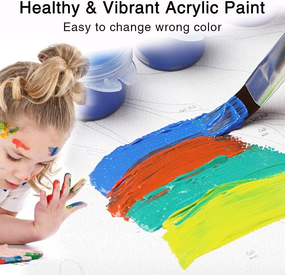 Paint by Number for Adults, 16&#x22; x 20&#x22; Flowers Acrylic Paints by Numbers for Adults Beginner Kids Color Painting by Numbers on Canvas with 3 Brushes Daisy Paint by Numbers for Kids Ages 8-12