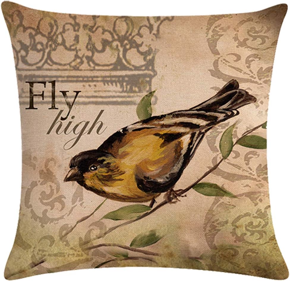 Set of 4 Vintage Bird Pillow Covers Birds On The Branch with Inspirational Words/Sing/Love/Dream/Fly Cushion Cover Cotton Linen Home Decorative Pillowcases