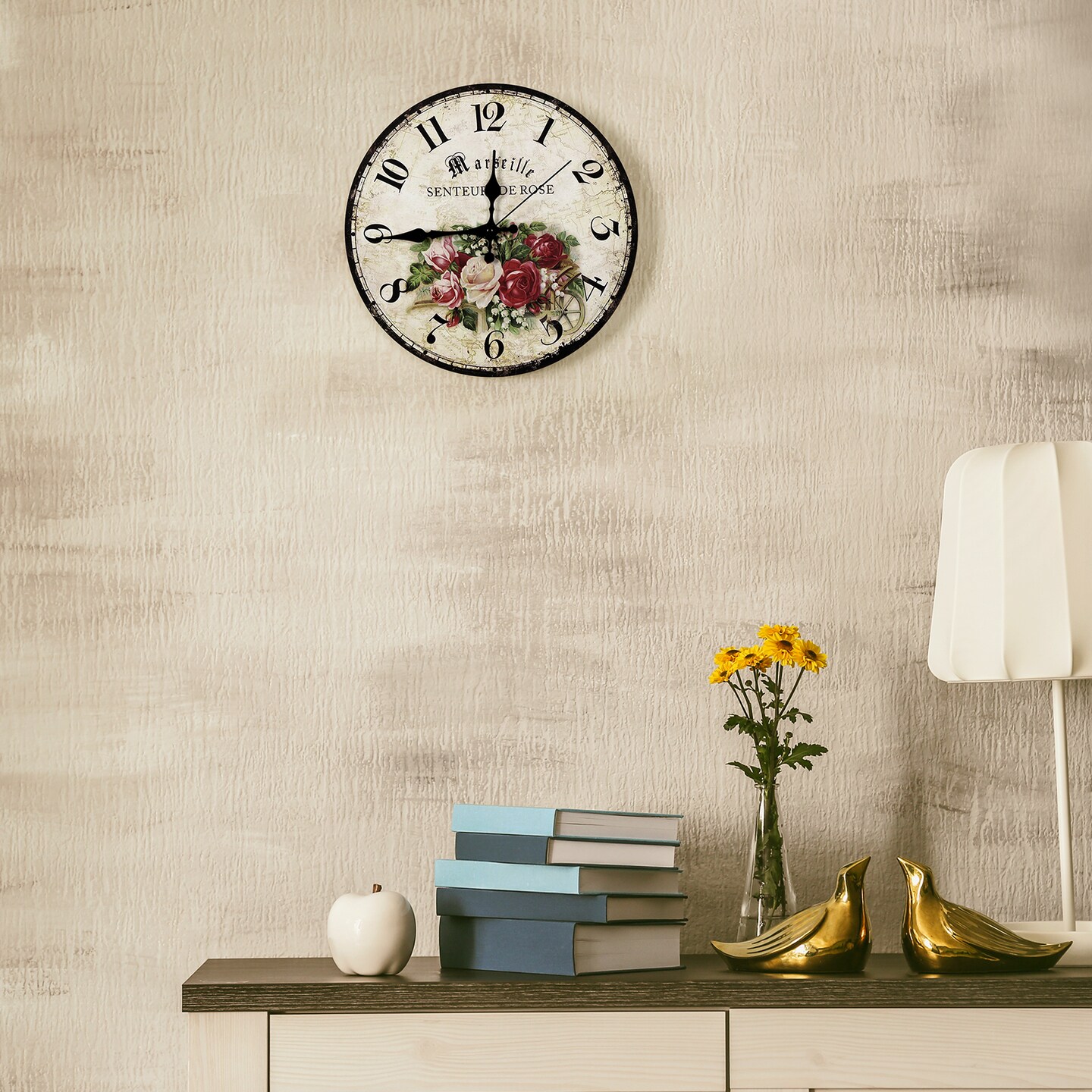 12 Inch Vintage Wall Clock Battery Operated (30 cm) - Silent Frameless Decorative Indoor Clock for Kitchen, Bedroom, Living Room