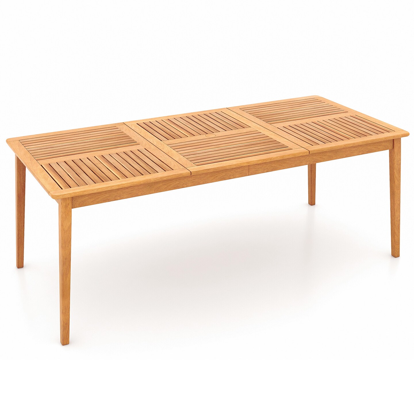 Natural Acacia Wood 8-Person Patio Rectangular Dining Table with Umbrella Hole
