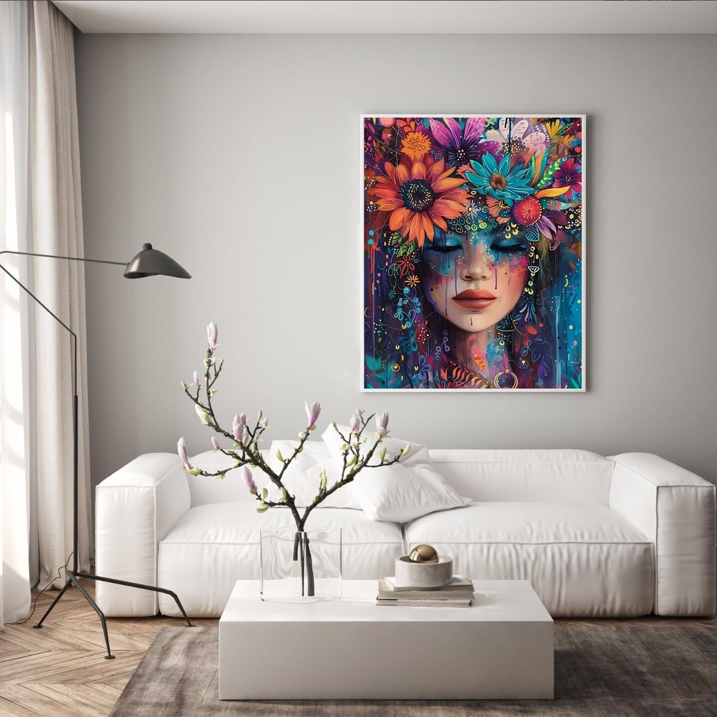 Beautiful Woman Diamond Art Kits for Adults, Flower Diamond Painting Kits, Dimond Art Paintings Kit, 5D Diamond Dot, Small Gem Painting Kit, Crystal Art Beginner, Home Wall Decor Gifts (12x16inch)