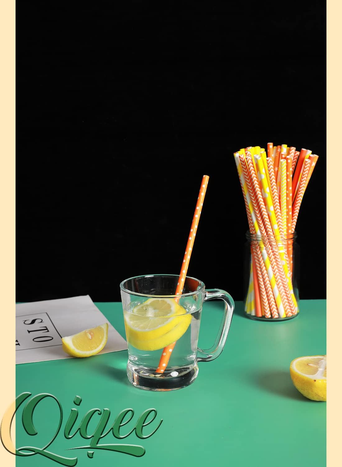 Yellow Orange Paper Straws for Drinking Yellow Disposable Straws 150pcs Biodegradable Disposable Straws Bulk(10 Pattern)