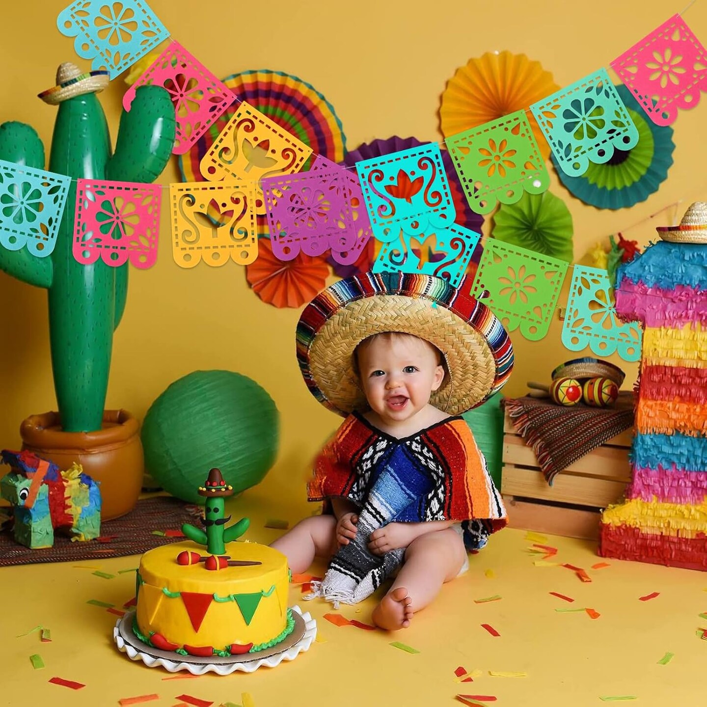 2 Mexican Fiesta Party Decorations Banners, Felt Cinco de Mayo Decorations Banner