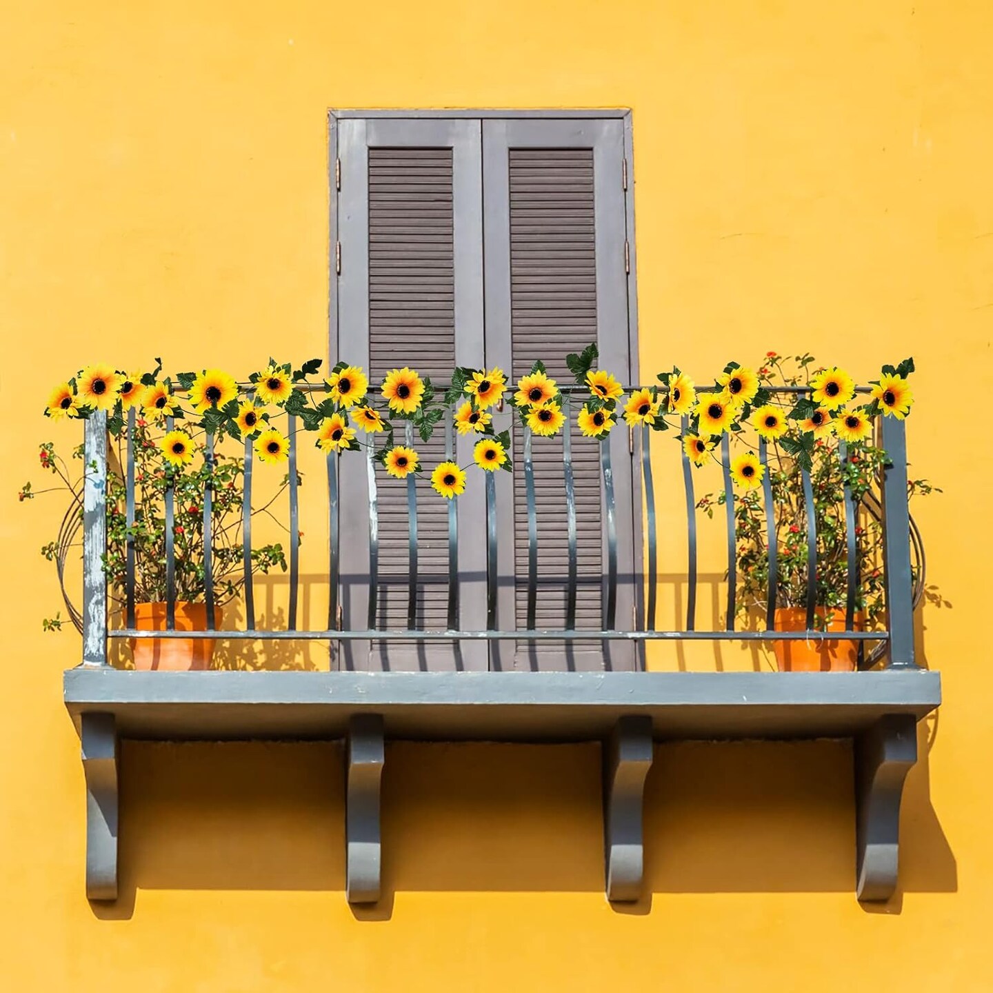 Summer 10 Pack Artificial Sunflower Garland &#x2013; 7ft Silk Sunflowers with Green Leaves for Room, Kitchen, Garden, Wedding Arch, and Outdoor Party Decor