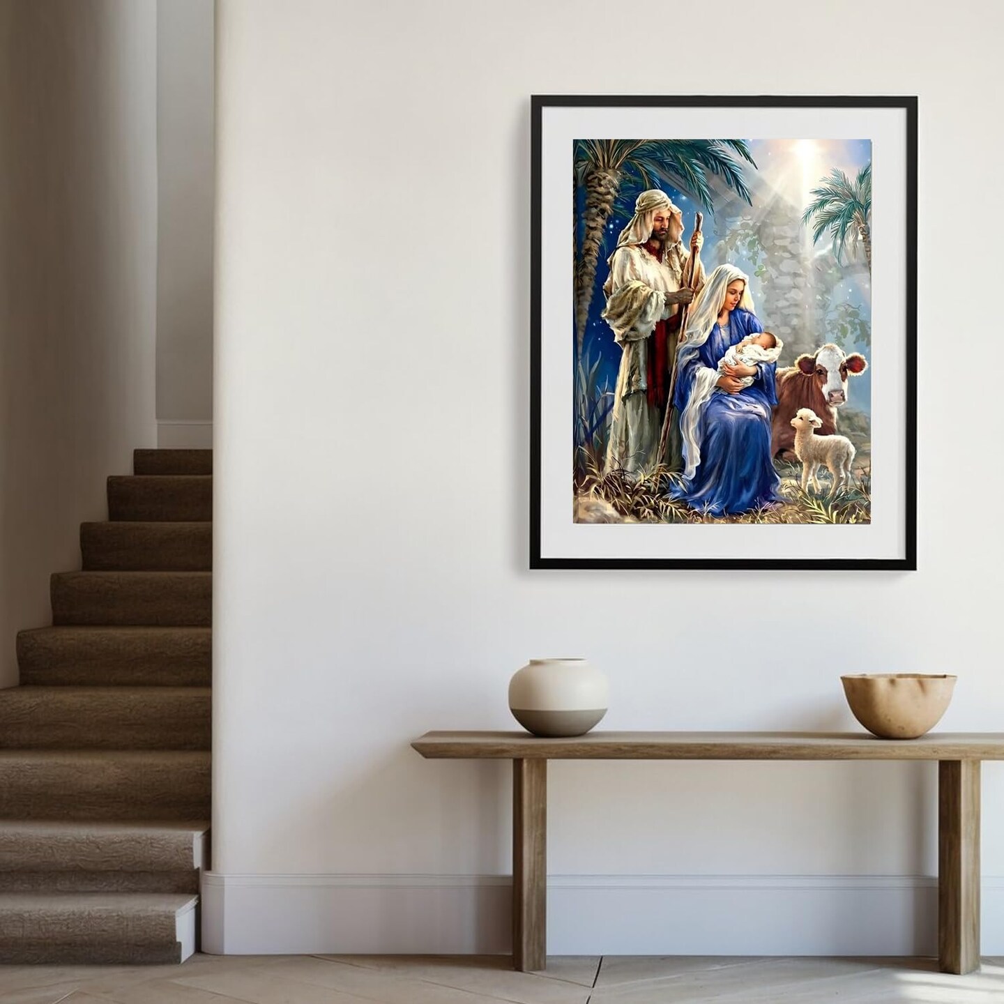 Nativity Diamond Art Painting Kits for Adults,5D Diamond Art Nativity Scene Kit,DIY Full Round Drills Christian Religious Diamond Dot Painting for Wall Decor 12X16 in