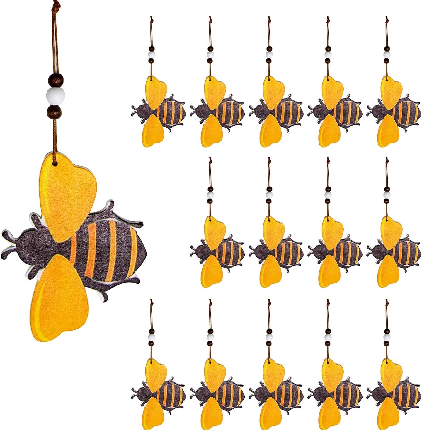 15 Pcs Wooden Bumblebee Ornaments Cute