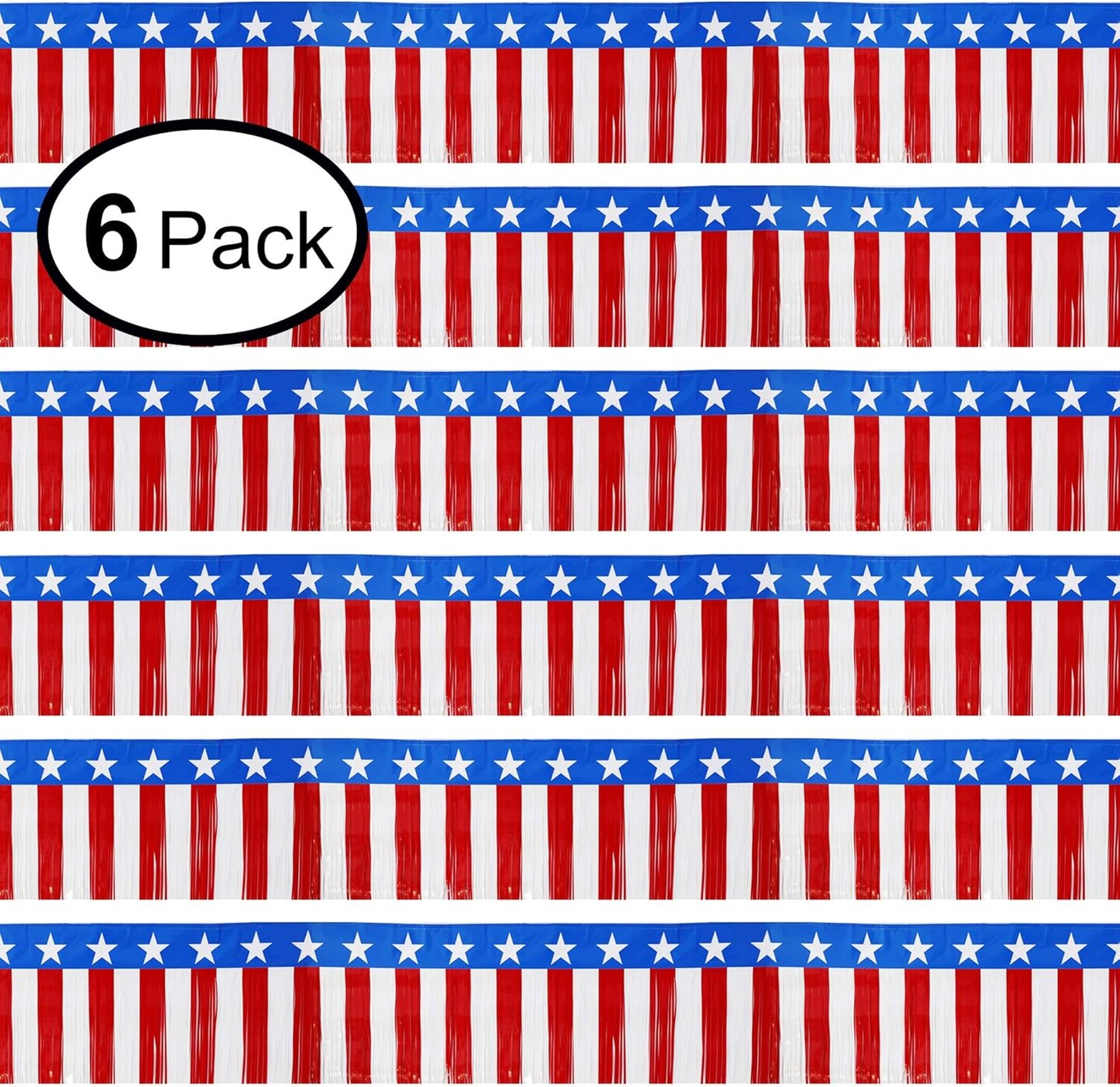 Pack of 6 - Each 15" x 10 Feet Long American Flag Tinsel Garland for 4th of July Decorations