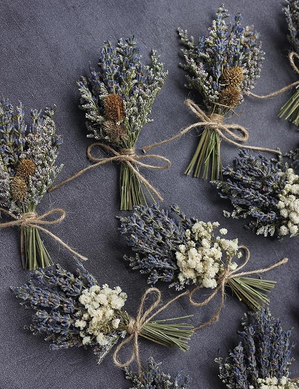 12pcs Lavender Bouquet, Mini Dried Flower Bouquet, Wedding Plate Decoration, Groom &#x26; Best Man Corsage, Photo Frame Decoration, Photo Prop. (Lavender)