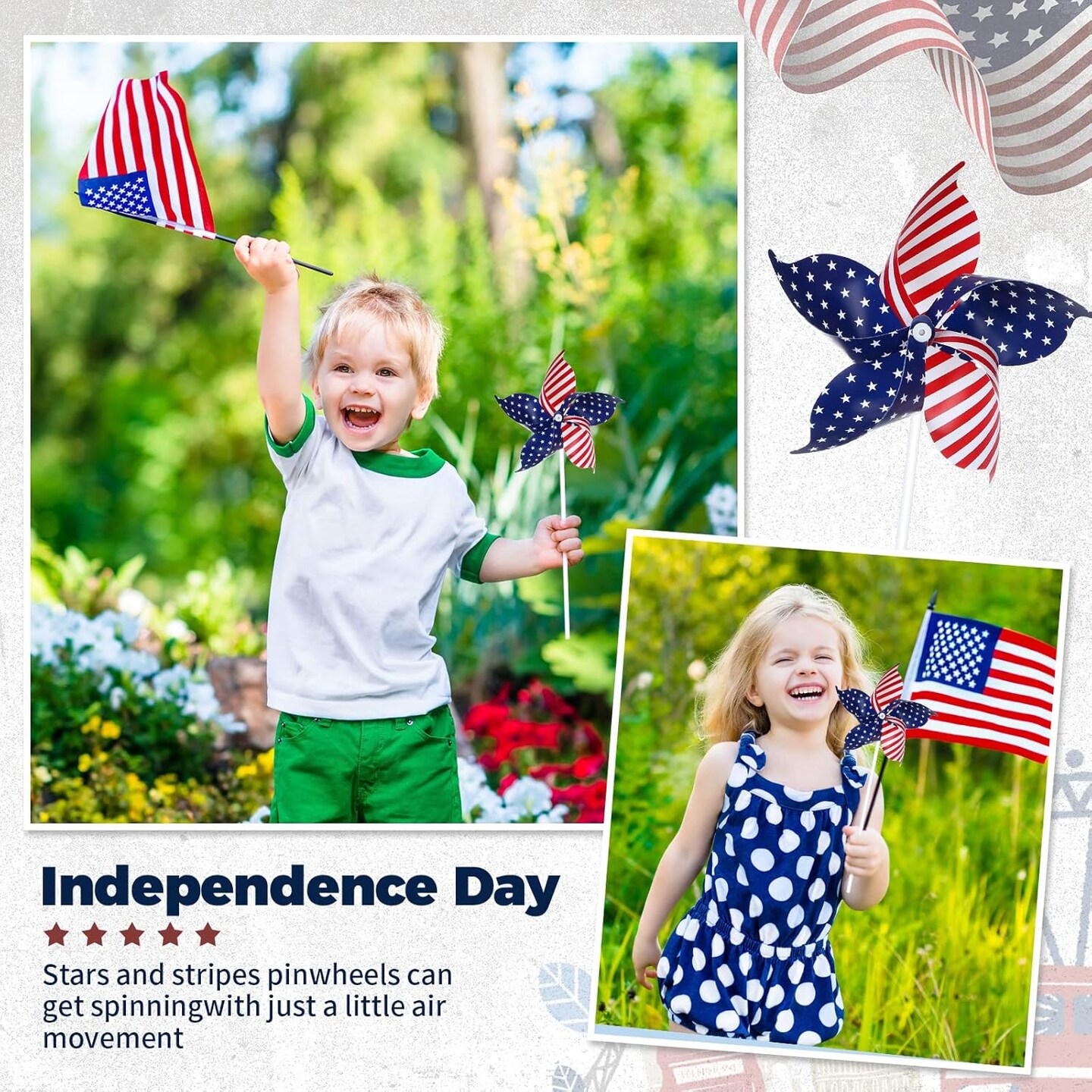 300 Pcs 4th of July Decorations Patriotic Pinwheels Fourth of July Pinwheels for Kids Adults, Red White and Blue Decorations for Independence Day Party Yard Garden