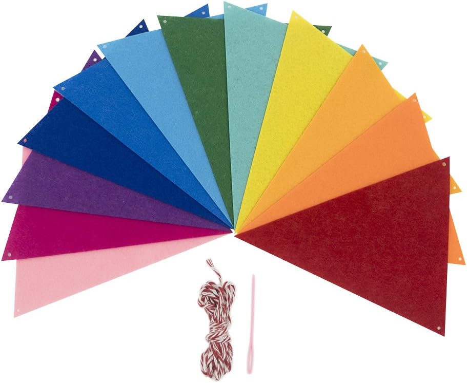 Rainbow Felt Fabric Bunting, 35 Pcs/ 24.6 Feet(3 Pack) Decoration Banners for Birthday Party