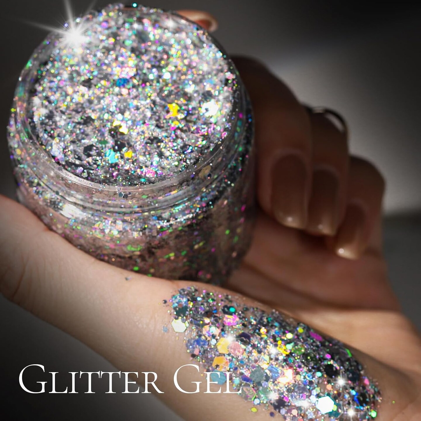 Body Glitter, Body Glitter Gel, Hair Glitter, Face Glitter, Holographic Chunky Makeup Silver Glitter Gel for Face, Makeup, Hair, Eye