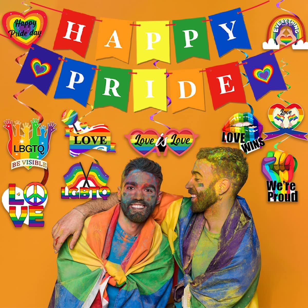 Gay Pride Day Supplies-Love is Love Hanging Swirls Decoration,Happy Pride Day Banner for LGBTQ Month Ceiling Decoration