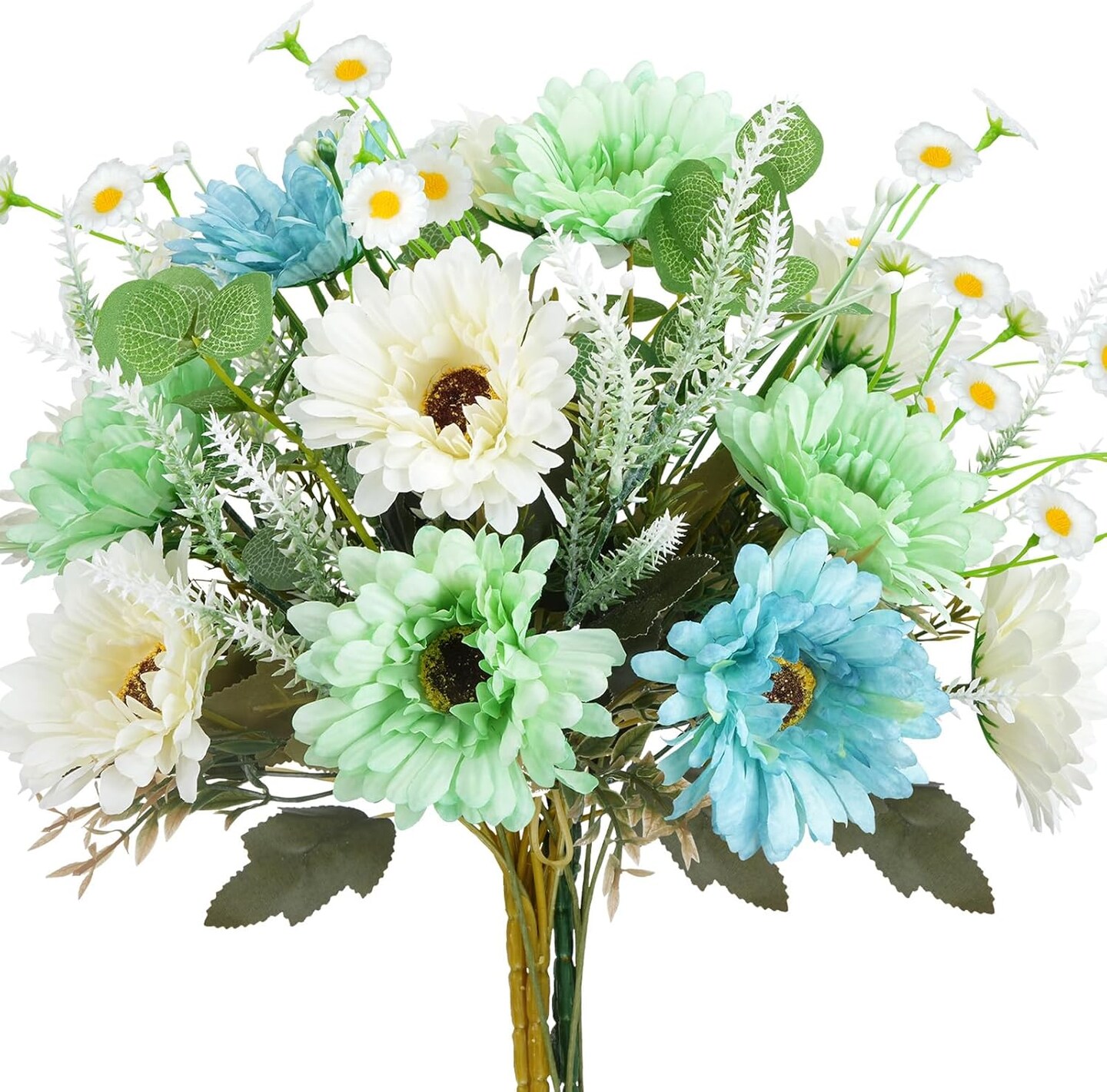 Summer Floral Arrangement &#x2013; Silk Flowers for Home Decor, 7Pcs Artificial Daisy Wildflowers, Faux Flower Arrangements for Farmhouse Table Centerpiece