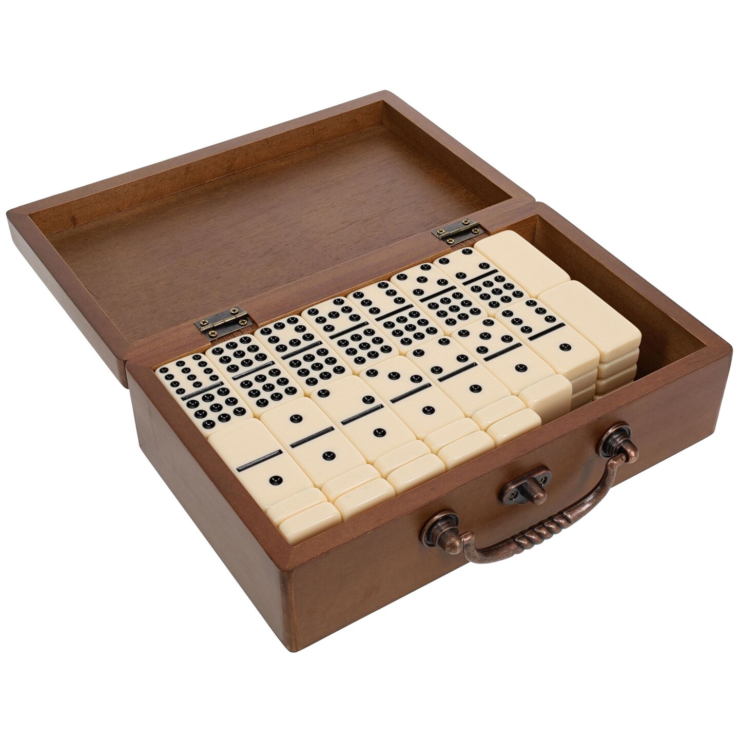 WE Games Double 12 Dominoes in Wooden Treasure Box, Ivory Color