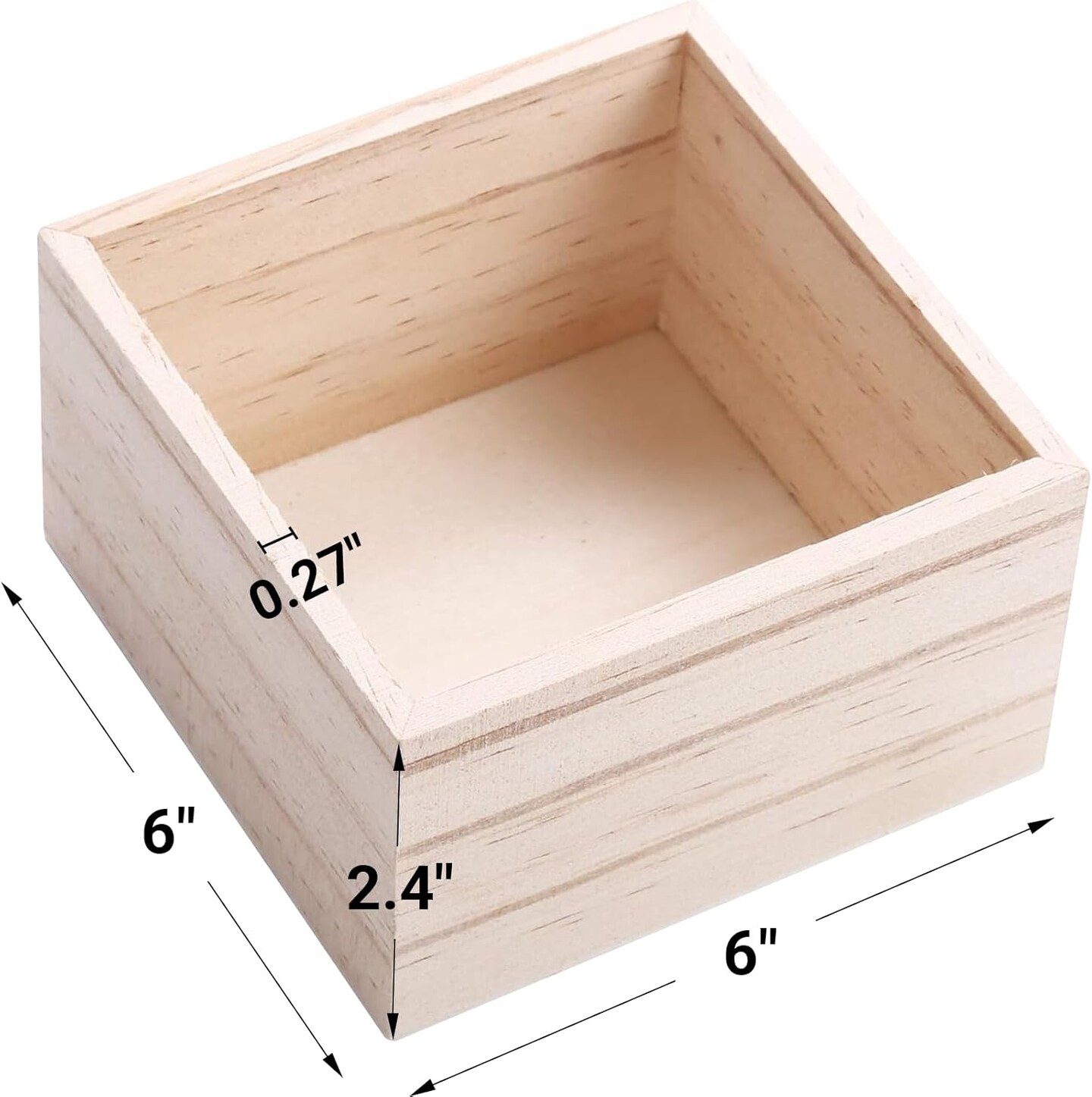 6&#x22; x 6&#x22; Unfinished Wooden Box Storage, Mini Wood Crates