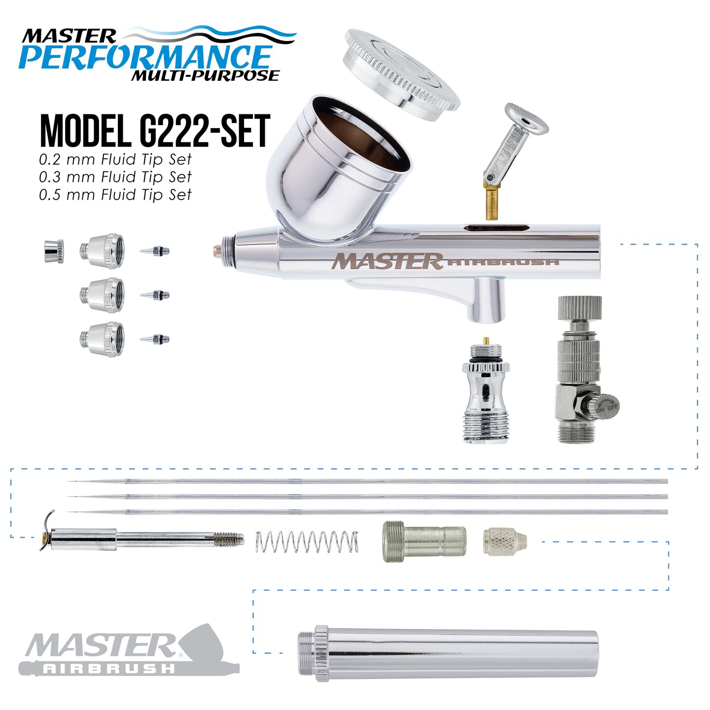 Master Performance G222 Airbrush Kit with Master Black Mini Portable Compressor C16-B &#x26; Air Hose