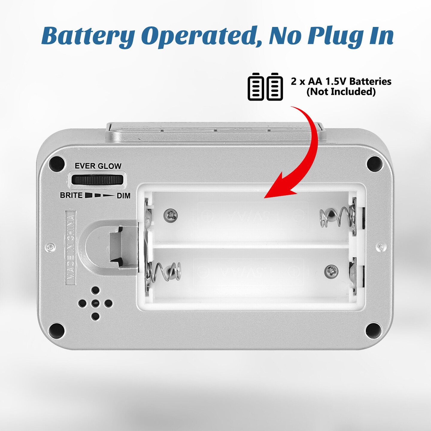 Electric Digital Alarm Clock with LED Large Display, Battery Powered, Backlight & Snooze Function - Lightweight Plastic Design (Requires 2x AA Batteries)