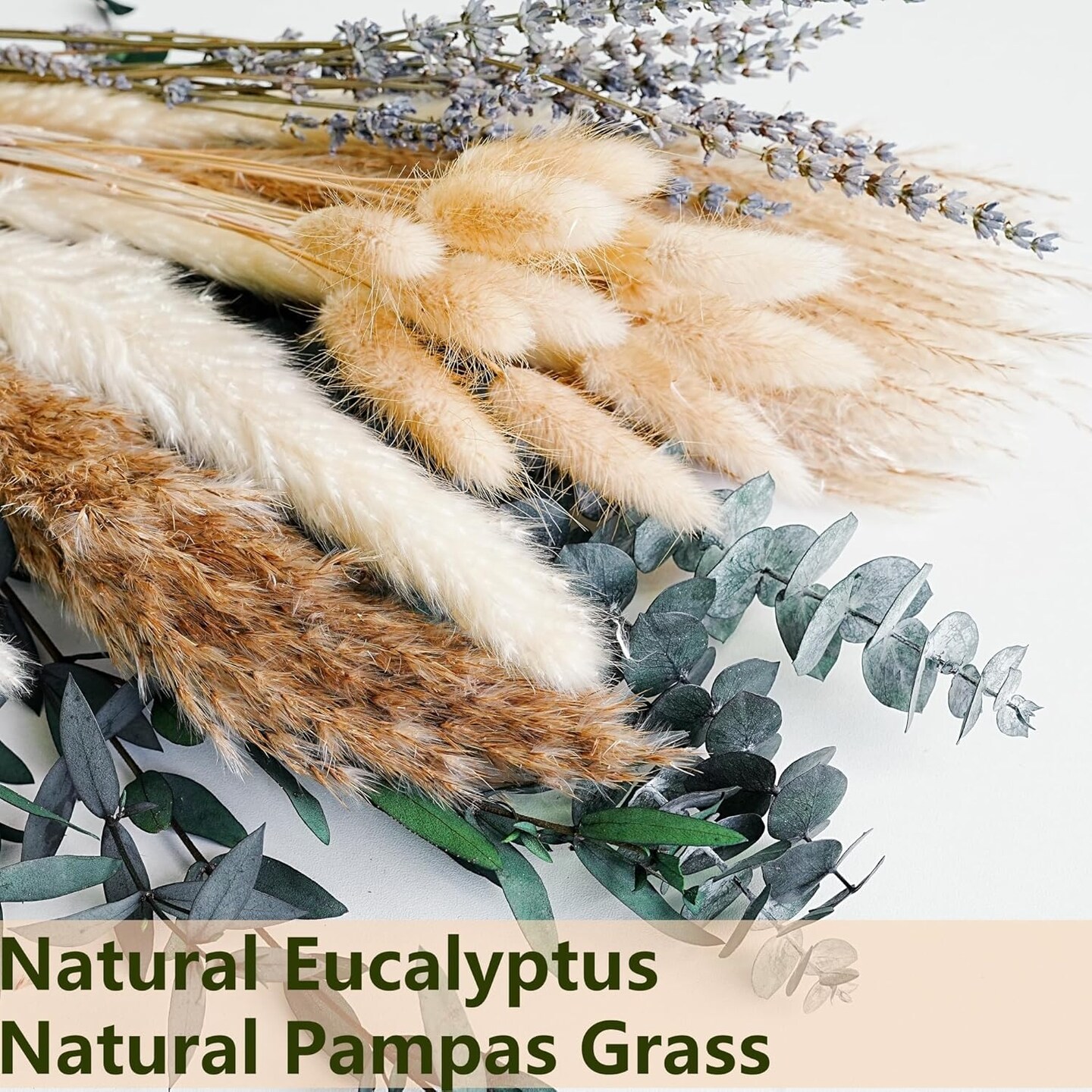 Green Pampas Grass Boho Bouquet &#x2013; Exquisite Lavender and Eucalyptus Dried Flower Arrangements for Western Boho Decor &#x2013; Rustic Flowers for Your Bohemian Home, Bedroom, and Wedding Table D&#xE9;cor