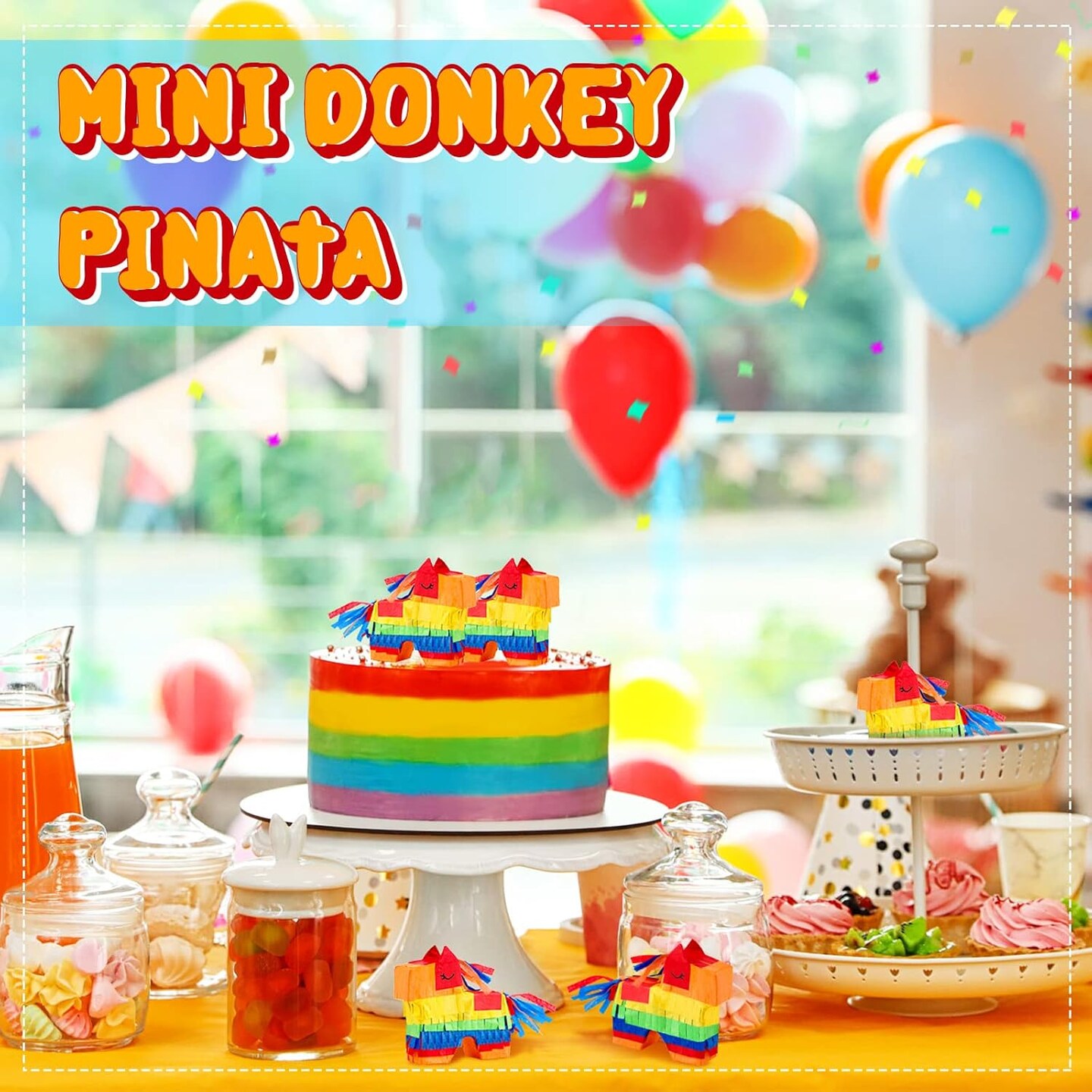 Mini Donkey Pinatas 3 Pcs 3 x 3 x 0.8 Inches Rainbow Cinco De Mayo Pinata Little Donkey Decorations for Party Supplies Baby Shower Birthday Centerpieces Desktop Decoration