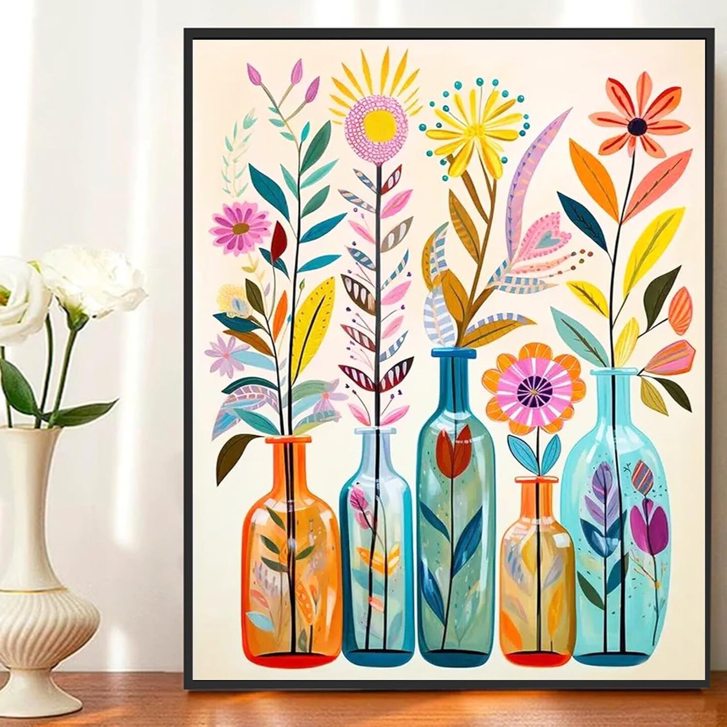 Paint by Numbers Kit for Adults Beginners, Flowers DIY Easy Acrylic Oil Painting by Numbers on Canvas, Paint-by-Numbers Drawing Kits for Gift Home Wall Decor Without Frame 16x20in
