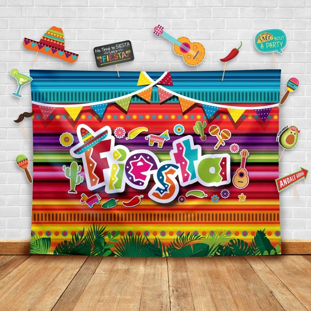 Fiesta Theme Photography Backdrop &#x26; Studio Props Kit, Cinco De Mayo Party Decorations, Mexican Photo Booth Background for Pictures, Summer Pool Mexicana Birthday Party Supplies