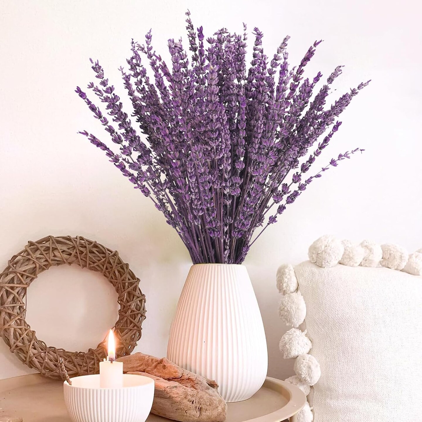 Dried Lavender Flowers Bundles, 16" Dried Purple Preserved Lavender Stems Bouquet for Shower Weeding Home Fragrance Vase Crafts Decor, 100g(3.52oz)