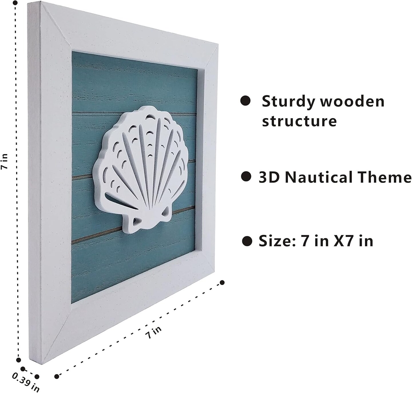 Ocean Theme Wall Decor Set &#x2013; 3 Rustic 7x7in Wooden Beach Signs with 3D Starfish, Seashell &#x26; Sand Dollar for Coastal Summer Home or Lake House Decor