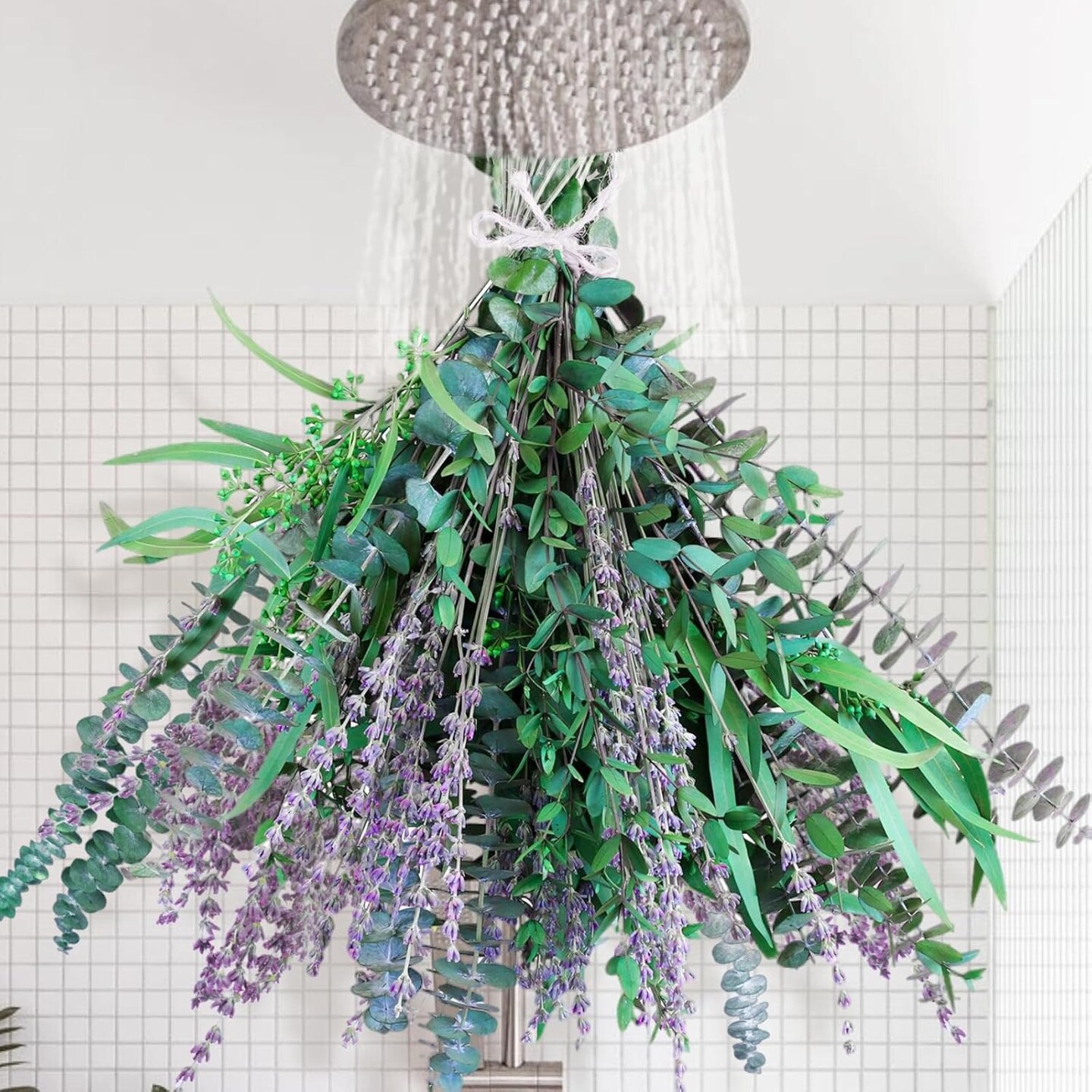 65 Pcs Mix Dried Eucalyptus Stems &#x26; Lavender Bundle for Shower, 17&#x22; Natural Real Preserved Eucalyptus Leaves Greenery, Lavender for Hanging Shower Plants, Flower Arrangements, Vase Decor