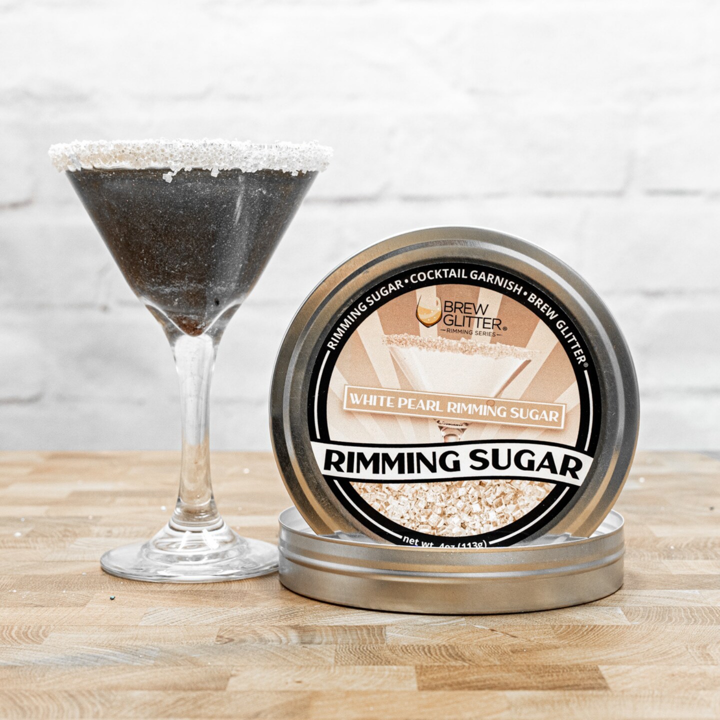 Brew Glitter - White Pearl Rimming Sugar (4oz, 1x Bar Tin) Cocktail Garnish for Mixed Drinks &#x26; Refreshments