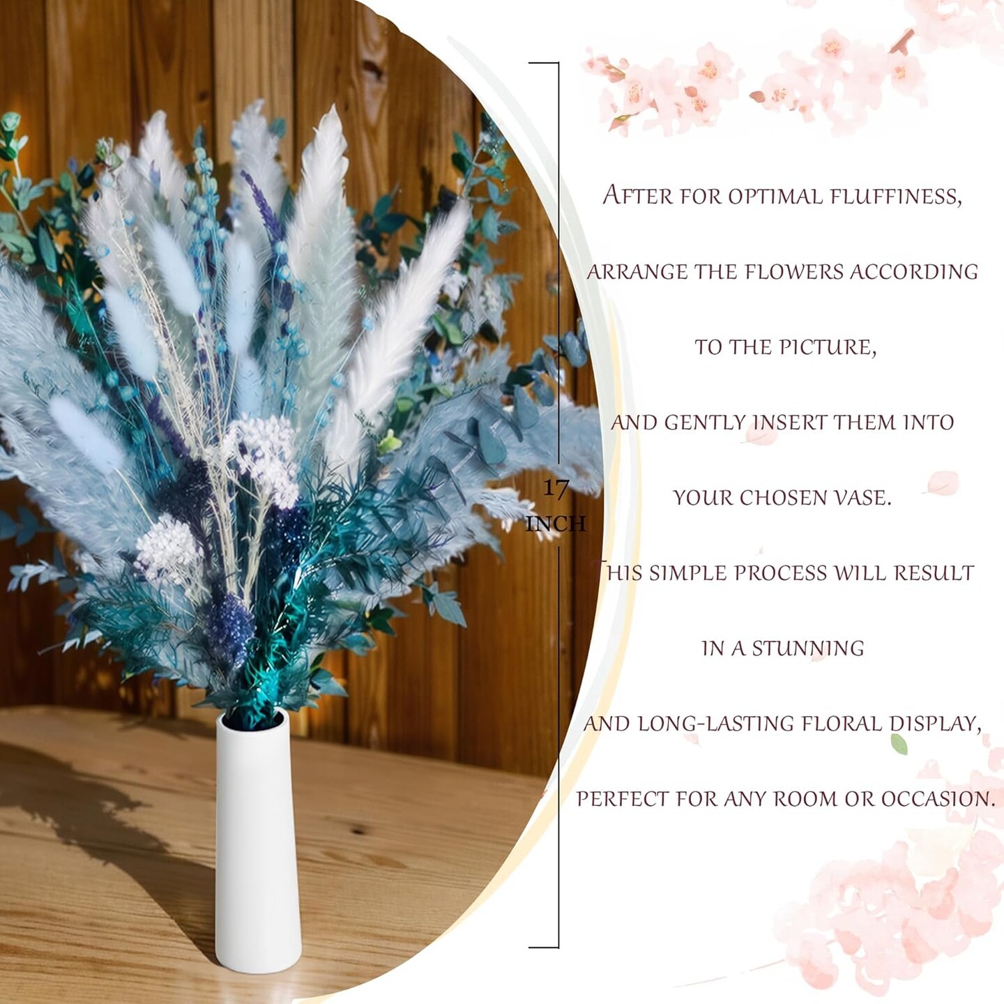 Pampas Grass Decor Dried Flowers with Blue Pampas Grass Boho Floral Arrangements