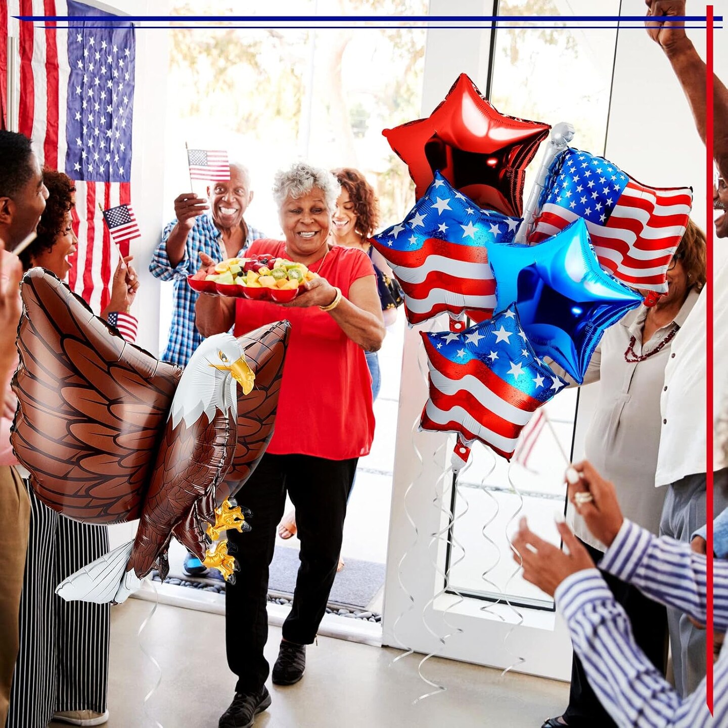 12 Pcs Patriotic Eagle Balloon USA Red White and Blue Elections Party Decorations Large Eagle Foil Balloons Star American Flag decor for Veterans Day Birthday Party