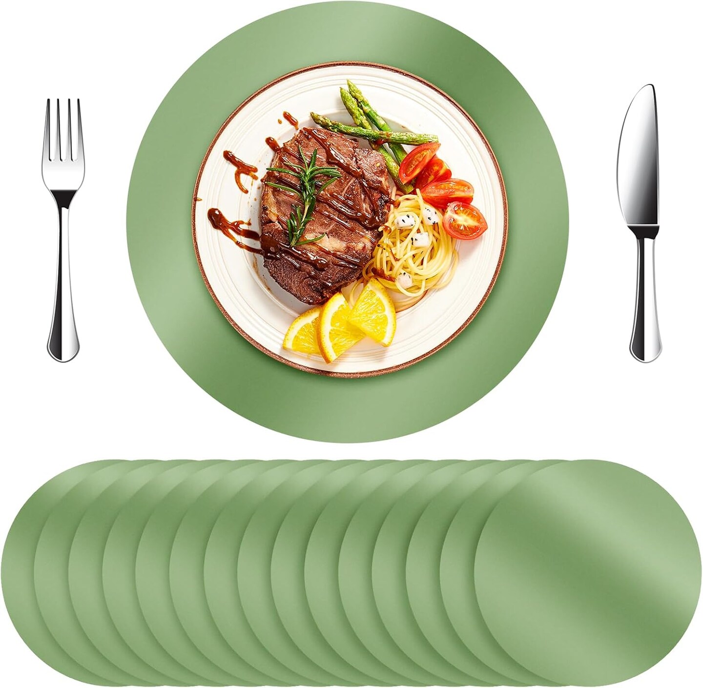 60PCS Sage Green Paper Chargers for Dinner Plates,12.5&#x22; Disposable Decorative Table Mats,Sage Green Round Paper Charger Placemats for Dining Table Wedding Birthday Banquet Party