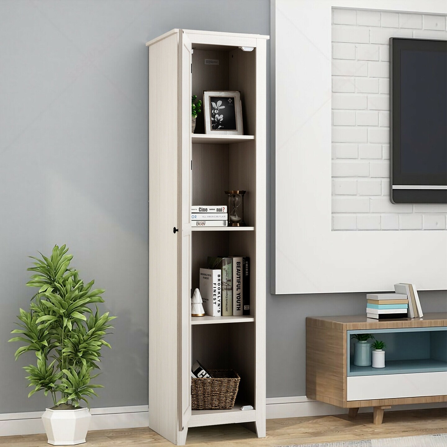 MDF Linen Tower Bathroom Storage Cabinet with 4 Shelves