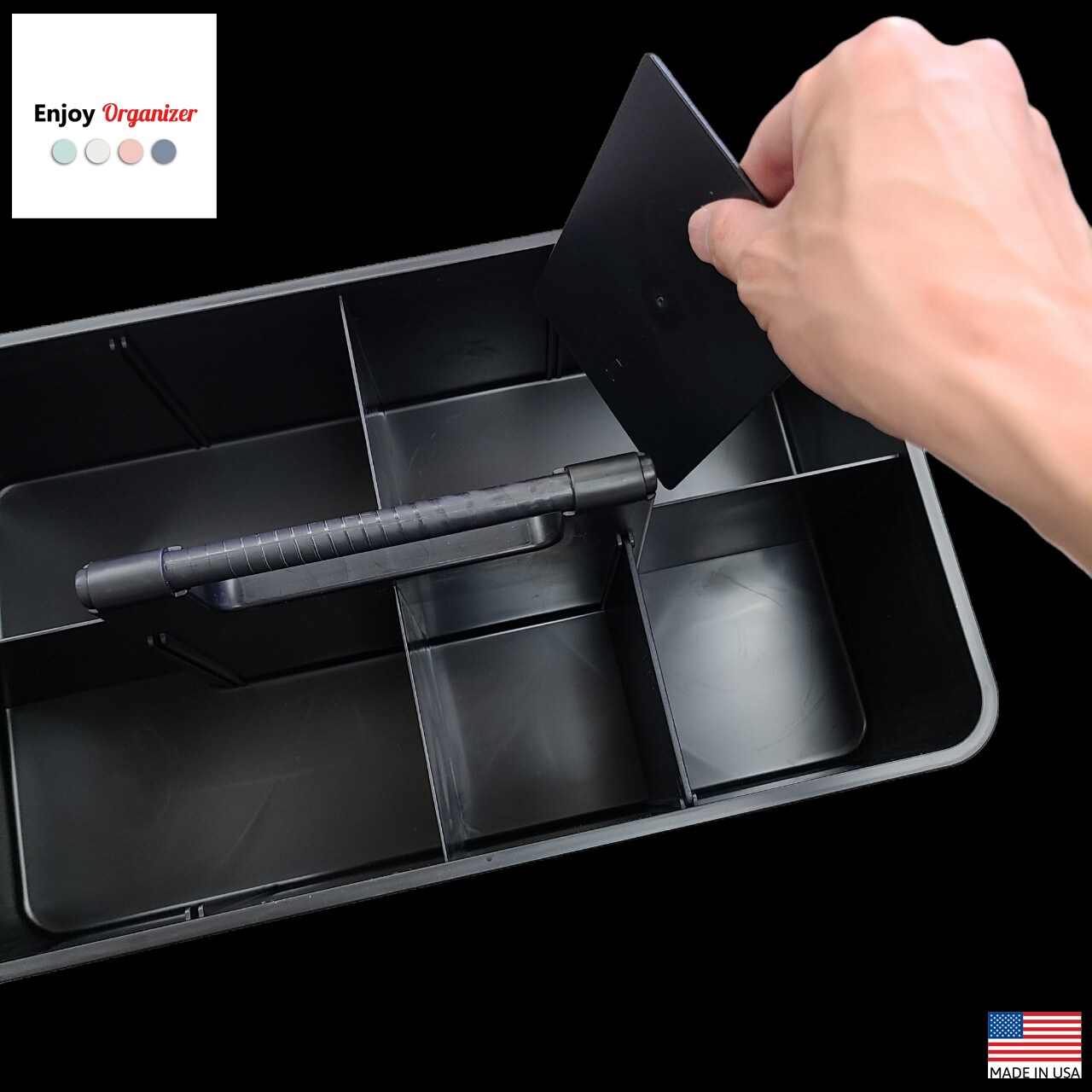 Enjoy Organizer- Commercial Large Portable Caddy Stackable Carry Caddy, Black, Carrier for Cleaning Supplies, Tools, All-Purpose Carry Caddy Made In USA