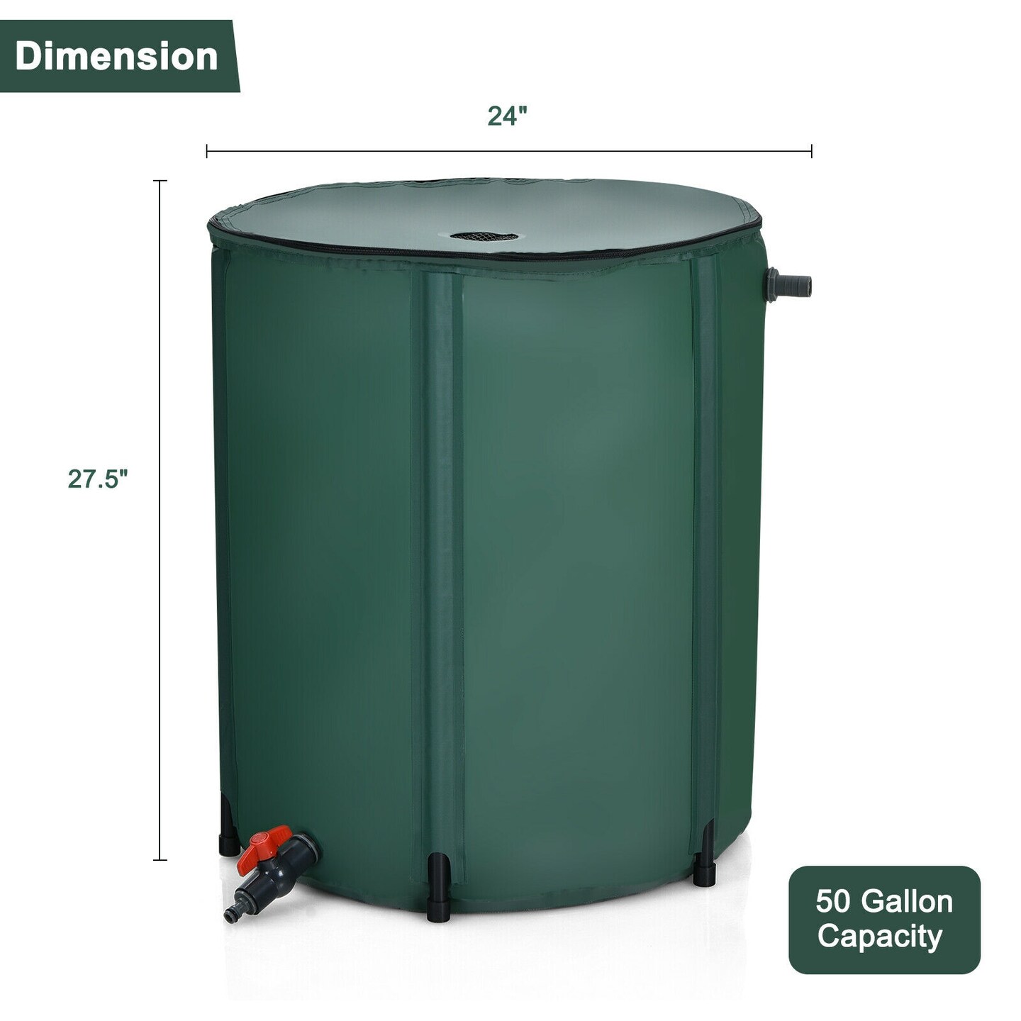 53 Gallon Green Portable Collapsible Rain Barrel Water Collector Perfect for Watering Plants or Lawns