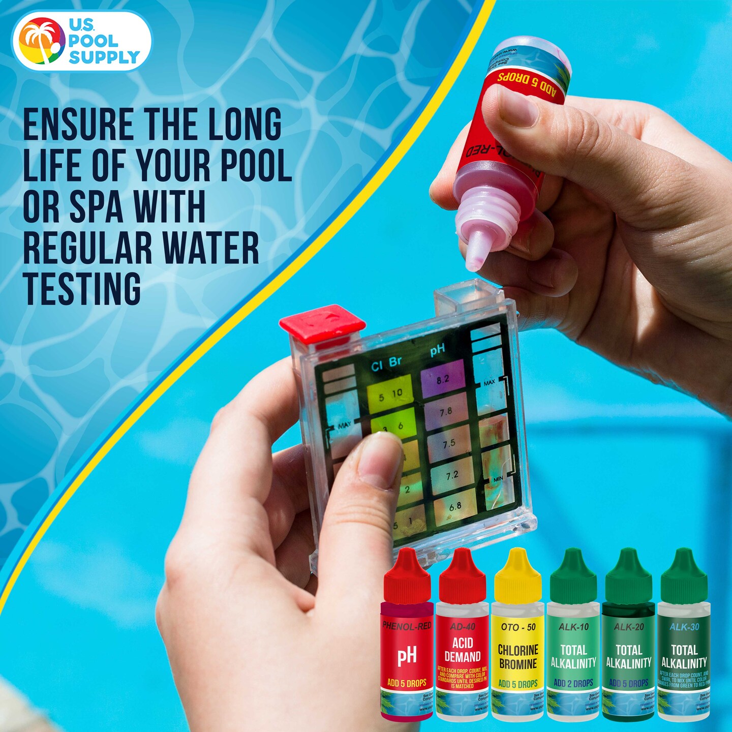 U.S. Pool Supply&#xAE; Premium 5-Way Swimming Pool &#x26; Spa Test Kit - Tests Water for pH, Chlorine, Bromine, Alkalinity, Acid Demand, Maintain Chemical Levels