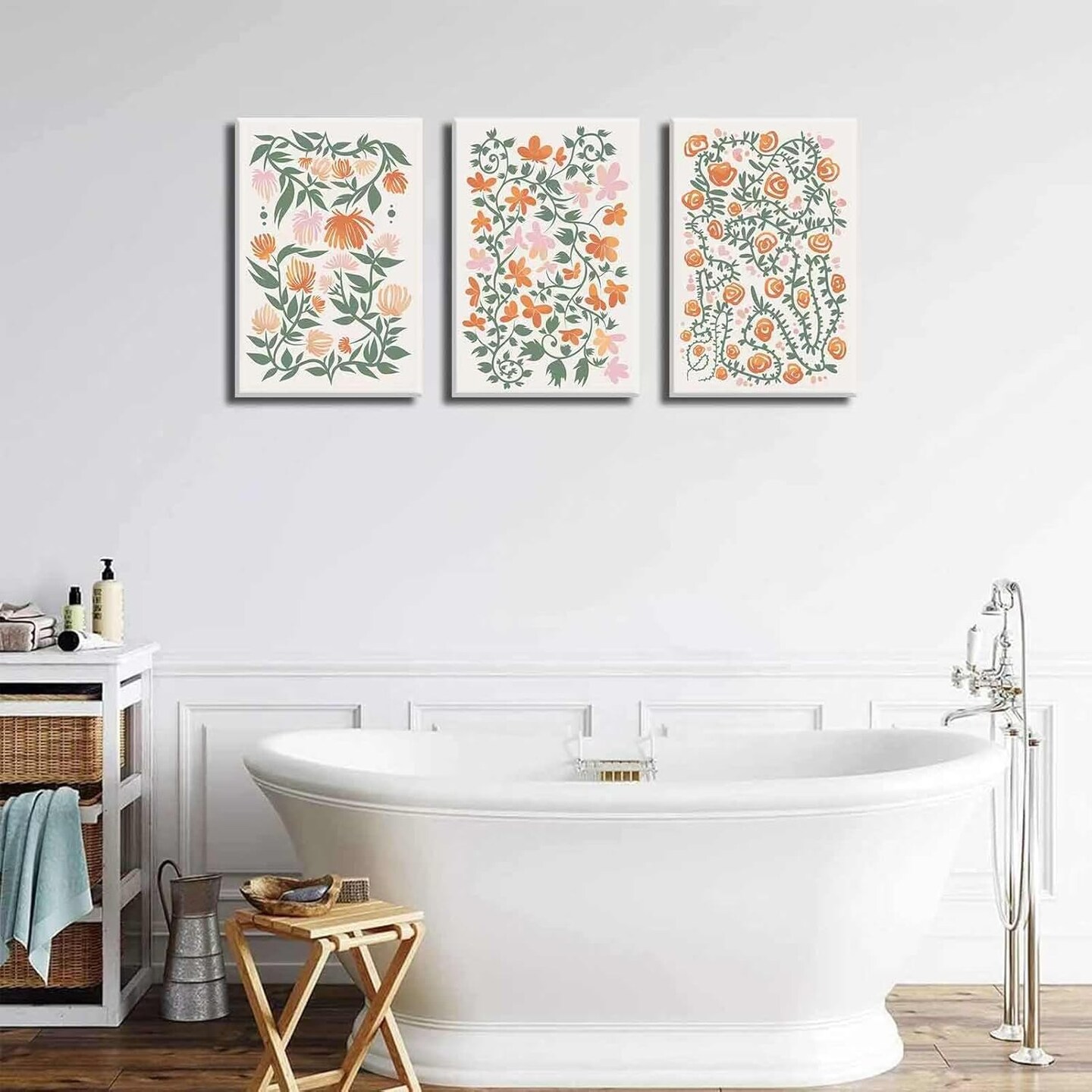 Summer 3 Pcs Flower Market Canvas Wall Decor, Boho Floral Pictures Posters Prints, Colorful Flower Botanical Paintings, Modern Artwork for Living Room, Bedroom, 12x16 Inch (Framed)
