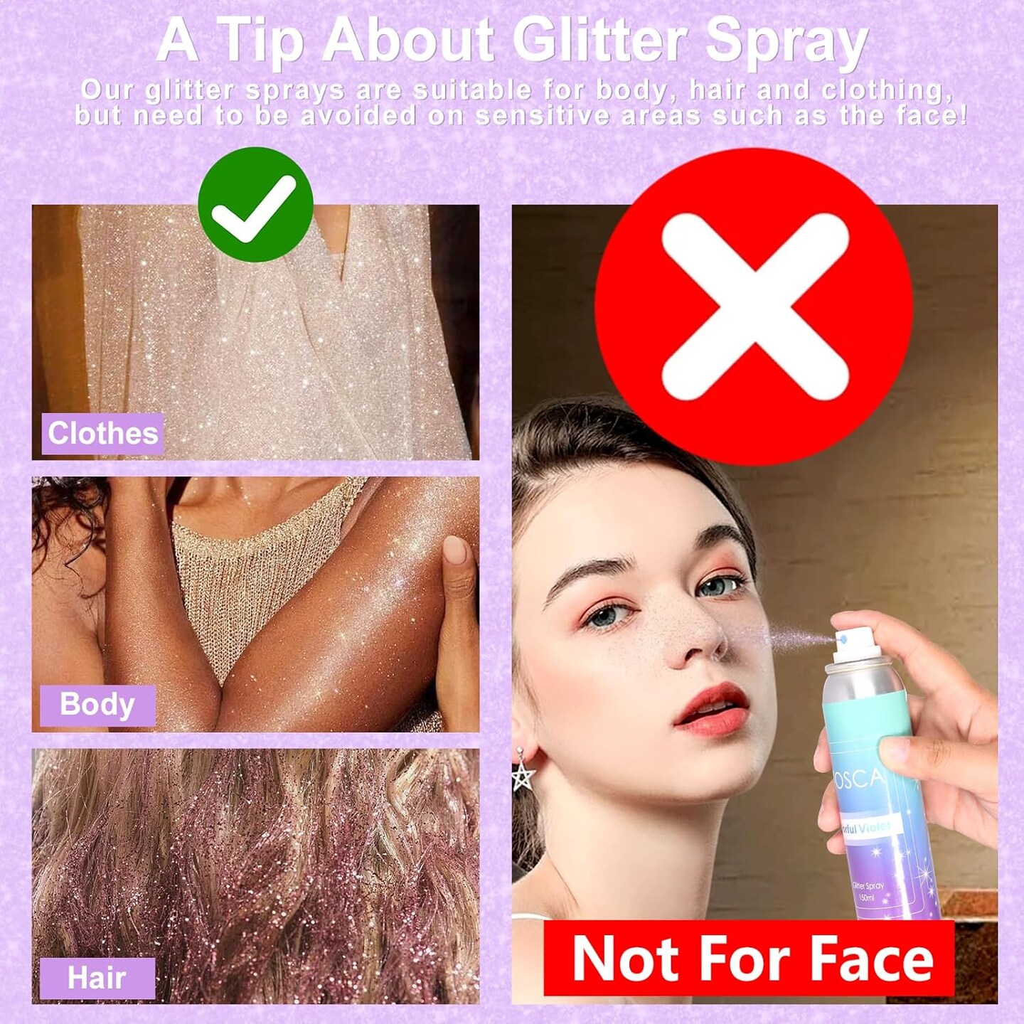 Body Glitter Spray, 150ML Holographic Glitter Hairspray, Glitter Spray for Hair Body Clothes, Quick-Drying and Long-Lasting Shiny Glitter Spray for Festival Music Concert Party Rave Accessories